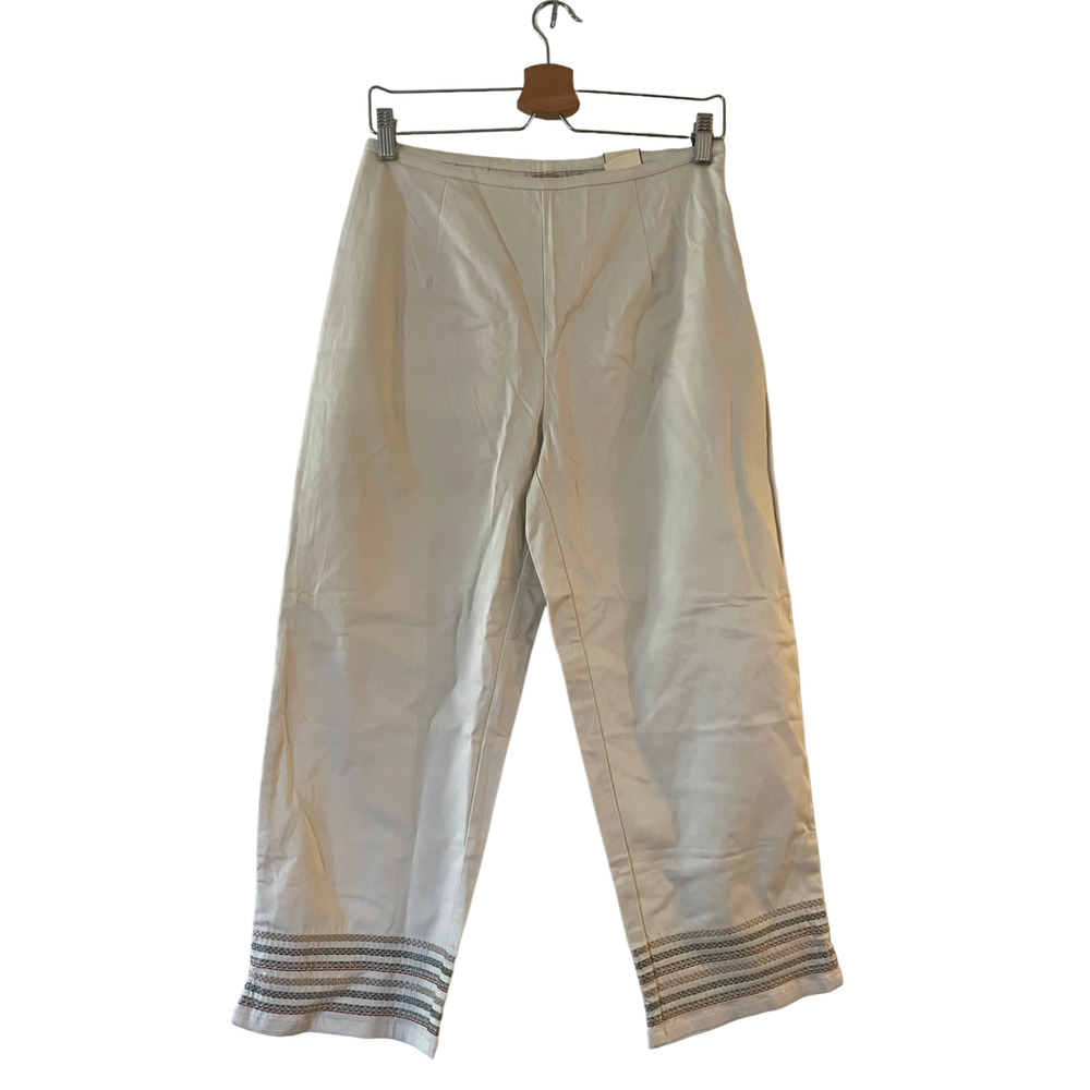 St John's Bay Size 10 Women Embroidered Capri Pants High Rise Side Zip Beige NWT